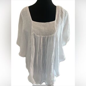 COUNTERPARTS White Floating Boho layered top with smocking .